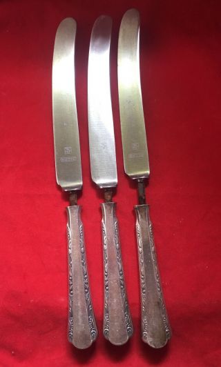 Vintage Wmf 925 Sterling Silver Marked 3 Knives 222 Grams Some Separation