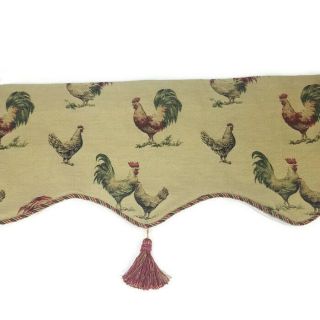Vintage Tapestry Handmade Window Valance Chickens Hens Farmhouse Country Tassel