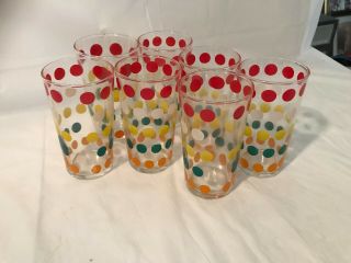 Vintage Colorful Polka Dot Drinking Glasses - Set Of 7