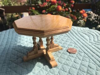 Vintage Dollhouse Miniature 1:12 Oak Wood Octagon Table