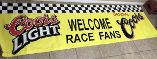 Vintage Nascar/coors Welcome Race Fans Banner Sign.  Man Cave,  Garage 10’x 3’ Big