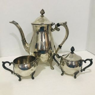 Vintage Leonard Silver Plate 3 Piece Coffee Tea Pot Pitcher Creamer Sugar Bowls