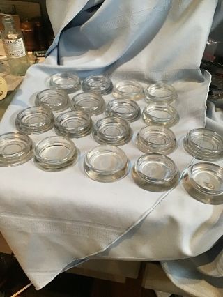 Vintage 18 Clear Glass Anchor Hocking Furniture Coasters Casters 2.  5 "