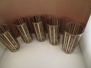 Vintage Black & Gold Stripe Glass Set of 5 Drinking Tumblers Glasses Mid Century 3