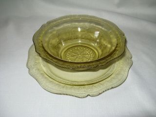 Vintage Federal Patrician Spoke Amber Depression Glass Dinner Plate & Bowl
