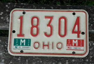 Vtg 1977/1978 Ohio Motorcycle License Plate Oh Tag 18304 Harley Davidson Metal