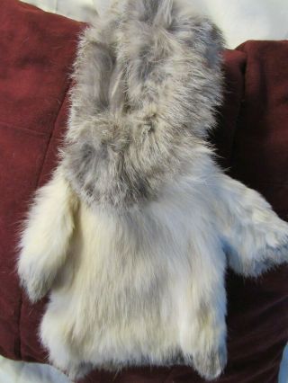 Vintage Real White Fur Parka W Hood For Doll 12 " Eskimo Alaska Toy Barbie Outfit
