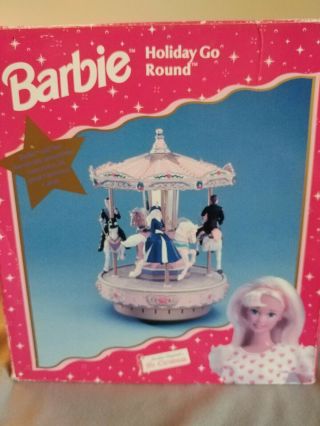 Vintage 1998 Mr.  Christmas Barbie Holiday Go Round Lighted Musical Carousel 2