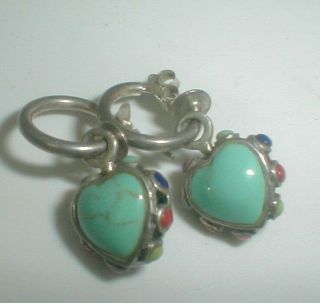 Vintage 925 Southwest Style Sterling Silver Filigree Heart Turquoise Earrings