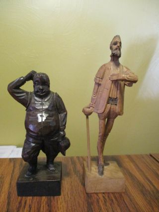 Vtg Hand Carved Wooden Figures,  Don Quixote & Sancho Panza,  Spain Ouro Artesania
