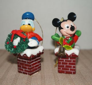 2 Vtg Kurt Adler Disney Christmas Porcelain Ornaments Mickey Mouse & Donald Duck