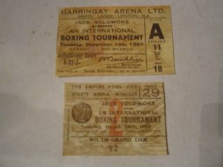 2 Vintage Boxing Tickets - 1957 & 1960 Jack Solomons Presents - In England
