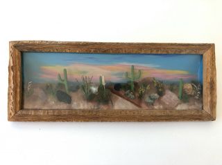 Vintage 3d Diorama Desert Scene - Landscape View Co.  Cactus Wood Frame 19 " X7.  7 "