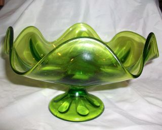 Vintage Viking Green Glass Epic Compote Candy Dish Six Petals