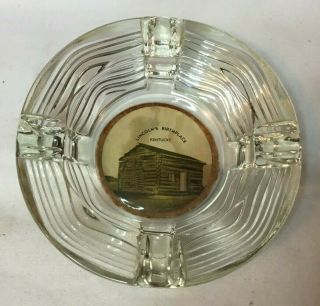 Vintage Souvenir Clear Glass Ashtray Abraham Lincoln 