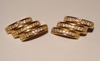 Vintage Christian Dior Clip Earrings Crystal Rhinestone Signed Gold Tone Crystal