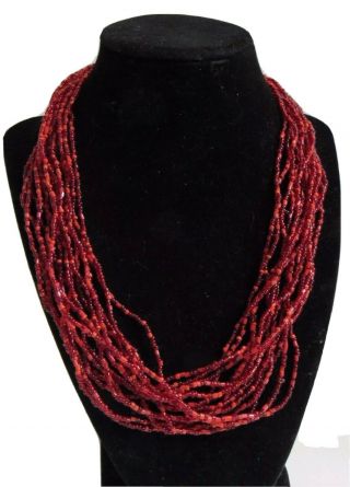 Vintage Multi Strand Red Seed Bead Necklace