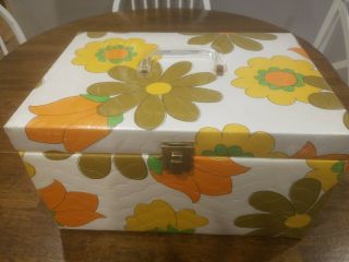 Vintage 1970s Flower Power Hippie Sewing/craft Box Quilted Vinyl By Kc Products