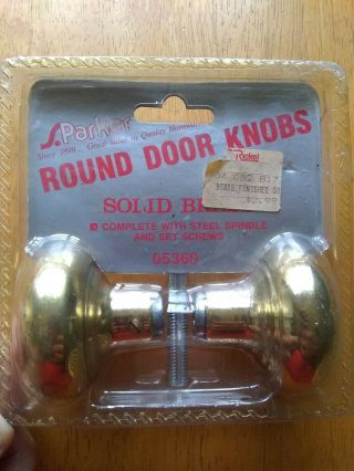 Vtg S.  Parker Set Polished Aged Solid Brass 2 - 1/4 " Round Door Knobs Rickel 