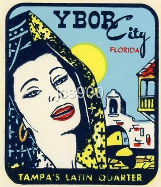 Vintage Tampa Florida Ybor City Latin Quarter Souvenir Travel Water Window Decal