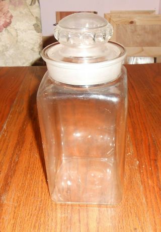 Large 11.  5” Vtg Dakota Clear Glass Canister Apothecary Candy Jar Ground Lid