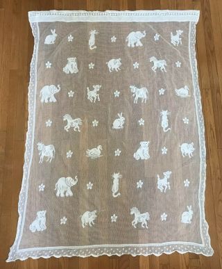 Vintage Coming Home Baby Blanket White Animal Floral Open Knit Scotland Infant
