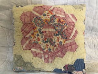 Primitive Vintage Quilt Pillow Flower Garden Colorful Ooak Handmade 11x11 " Pink