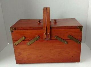 Vintage Wooden Accordion Style Fold Out Expandable Sewing Box 14 " Long