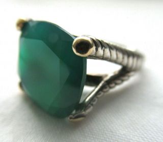 Vintage Ds Id 18k Yellow Gold 925 Sterling Silver Emerald Green Ring Size 7