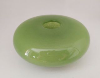 Henry Dean Art Green Glass Vase Signed Vintage Ikebana