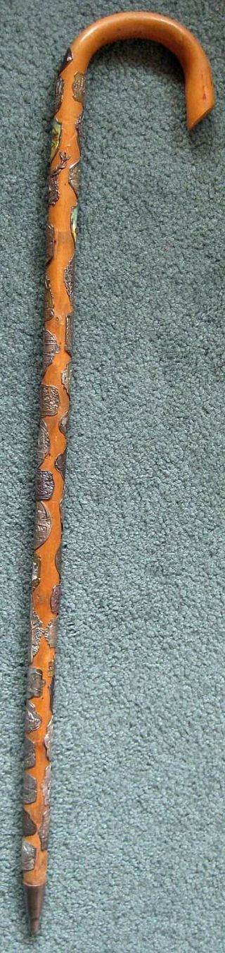 Souvenir German Hiking Walking Stick With 37 Badges 35 Inch Long With Metal Tip