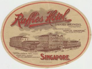 Raffles Hotel Sarkies Brothers Singapore Vintage Label Travel Tourism Building