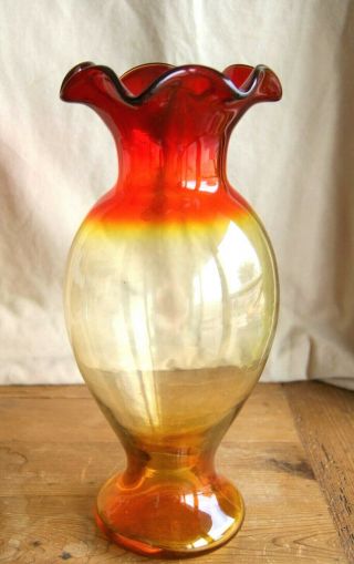 Vintage Large Murano Art Glass Amberina Vase With Tag