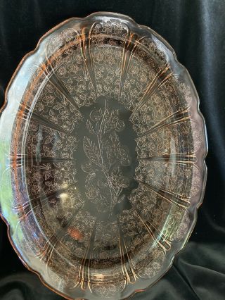 Vintage Jeannette Cherry Blossom Pink Depression Glass Oval Platter Tray 13”x10”