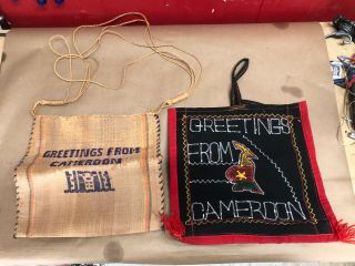 Greetings From Cameroon Souvenir Bag Woven Vintage Burlap Africa