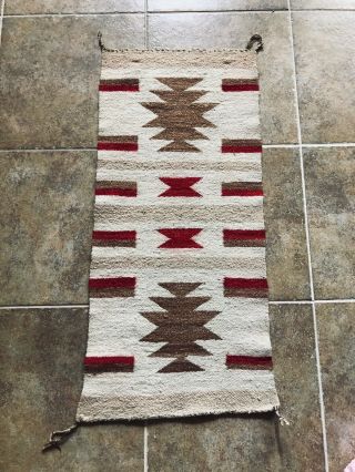 Vtg Navajo Saddle Blanket,  Hand Woven Native American Wool Rug 37” X 17”