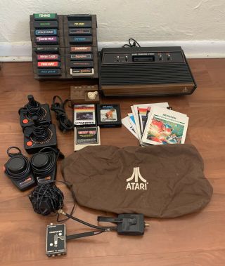 Vtg Atari 2600 Model Cx - 2600 A - 18 Games,  Controllers,  Books,  Etc,