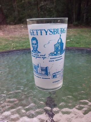 Vtg Gettysburg National Shrine Frosted Drink Glass Souvenir Lincoln Lee Meade
