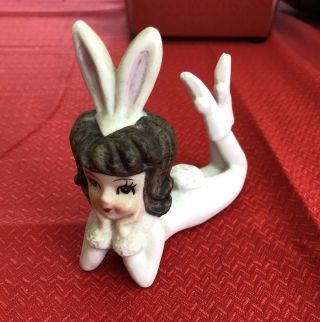 Vintage Lefton Playboy Bunny Figurine Brunette Laying Down Sticker