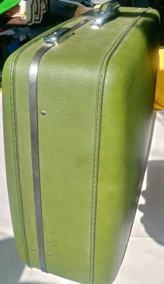 Vtg 60s American Tourister Tiara Large Hard Shell Suitcase 2 Keys Green Exc Cond