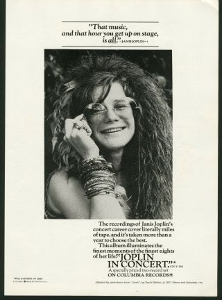 1972 Janis Joplin In Concert Live Vinyl Record Album Release Vintage Print Ad