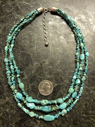 Vintage Jay King Mine Finds Sterling Silver 3 Strand Turquoise Necklace 925 Dtr