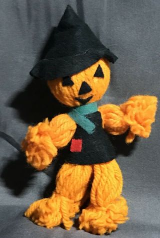 Vintage Halloween Yarn Pumpkin Man Witch Rare Japan 5 " Ornament