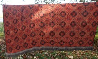Vintage Victorian Heavy Woven Orange Green Brocade Tapestry Bedspread Fringe 2