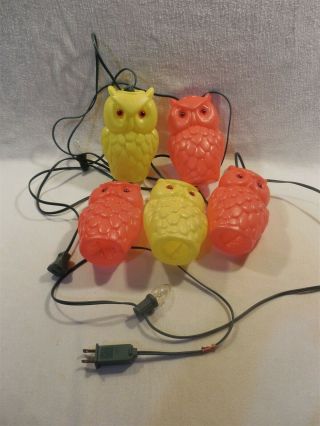 Vintage Patio Rv Camping Plastic Blow Mold Owl Light String Set Of 5 -