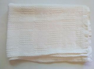 Beacon Vtg Baby Blanket White Cotton Block Woven Lap Swaddle 50x35 Wpl 1675