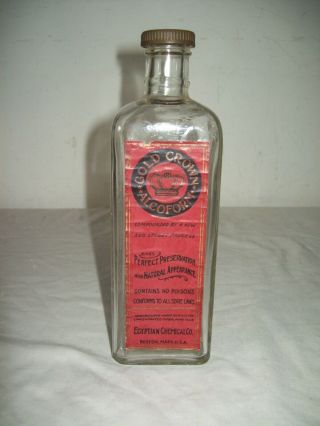 Vintage Embalming Fluid Egyptian Chemical Co Bottle Alcoform Bottle W/ Label
