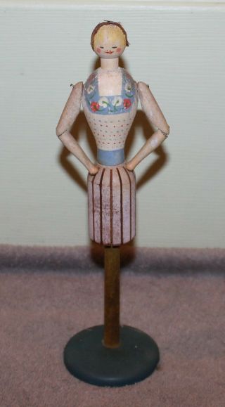 Vintage Sweden Folk Art Wood Hand Painted Napkin Holder Doll Halland