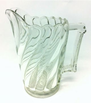 Vintage Swirl Pattern Clear Glass Large Water Serving Pitcher Glassware