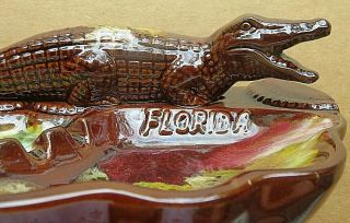 Florida Alligator Vintage Drip Glaze Ceramic Ashtray Euc